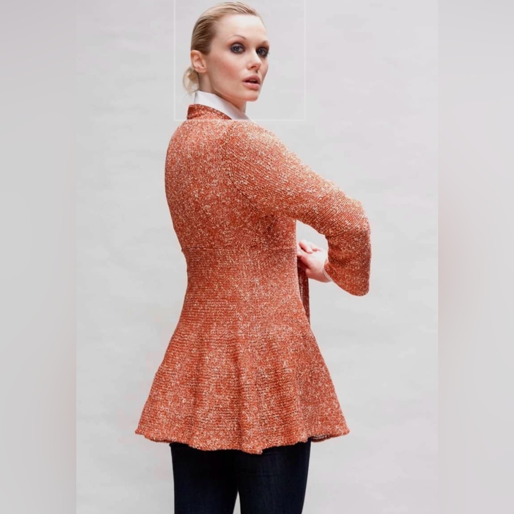 Hand Knit Paprika/Cream Peplum Sweater by Heidi Hess sz M